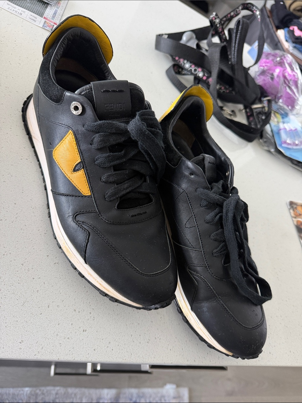 Fendi Black Sneakers with Yellow Accent